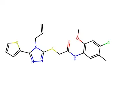 N-(4-chloro-2-methoxy-5-methylphenyl)-2-(4-prop-2-enyl-5-(2-thienyl)(1,2,4-tri azol-3-ylthio))acetamide structure