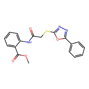 Methyl2-({[(5-phenyl-1,3,4-oxadiazol-2-yl)thio]acetyl}amino)benzoate structure