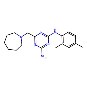 6-(azepan-1-ylmethyl)-N-(2,4-dimethylphenyl)-1,3,5-triazine-2,4-diamine structure