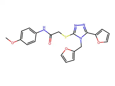 2-{[5-(furan-2-yl)-4-(furan-2-ylmethyl)-4H-1,2,4-triazol-3-yl]sulfanyl}-N-(4-methoxyphenyl)acetamide structure