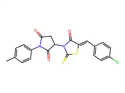 3-[(5Z)-5-[(4-chlorophenyl)methylidene]-4-oxo-2-sulfanylidene-1,3-thiazolidin-3-yl]-1-(4-methylphenyl)pyrrolidine-2,5-dione structure