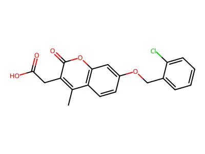 {7-[(2-chlorobenzyl)oxy]-4-methyl-2-oxo-2H-chromen-3-yl}acetic acid structure