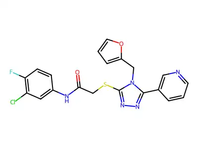 N-(3-chloro-4-fluorophenyl)-2-{[4-(furan-2-ylmethyl)-5-(pyridin-3-yl)-4H-1,2,4-triazol-3-yl]sulfanyl}acetamide structure