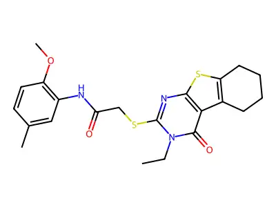 2-[(3-ethyl-4-oxo-3,4,5,6,7,8-hexahydro[1]benzothieno[2,3-d]pyrimidin-2-yl)sulfanyl]-N-(2-methoxy-5-methylphenyl)acetamide structure