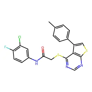 N-(3-chloro-4-fluorophenyl)-2-{[5-(4-methylphenyl)thieno[2,3-d]pyrimidin-4-yl]sulfanyl}acetamide structure