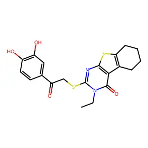 2-((2-(3,4-Dihydroxyphenyl)-2-oxoethyl)thio)-3-ethyl-5,6,7,8-tetrahydrobenzo[4,5]thieno[2,3-d]pyrimidin-4(3H)-one structure
