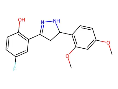 2-(5-(2,4-dimethoxyphenyl)-4,5-dihydro-1H-pyrazol-3-yl)-4-fluorophenol structure
