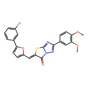 (5Z)-5-{[5-(3-bromophenyl)furan-2-yl]methylidene}-2-(3,4-dimethoxyphenyl)[1,3]thiazolo[3,2-b][1,2,4]triazol-6(5H)-one structure