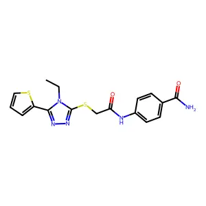 4-((((4-Ethyl-5-(2-thienyl)-4H-1,2,4-triazol-3-YL)thio)acetyl)amino)benzamide structure