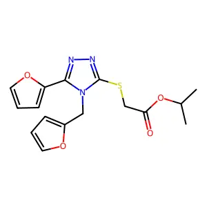 Methylethyl 2-[5-(2-furyl)-4-(2-furylmethyl)-1,2,4-triazol-3-ylthio]acetate structure