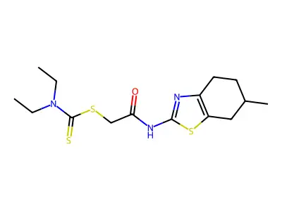 2-[(6-methyl-4,5,6,7-tetrahydro-1,3-benzothiazol-2-yl)amino]-2-oxoethyl diethylcarbamodithioate structure