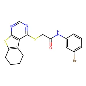 N-(3-bromophenyl)-2-(5,6,7,8-tetrahydro[1]benzothieno[2,3-d]pyrimidin-4-ylsulfanyl)acetamide structure
