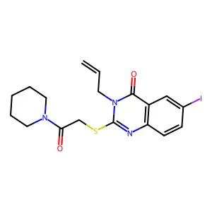 6-Iodo-2-(2-oxo-2-piperidin-1-ylethyl)sulfanyl-3-prop-2-enylquinazolin-4-one structure