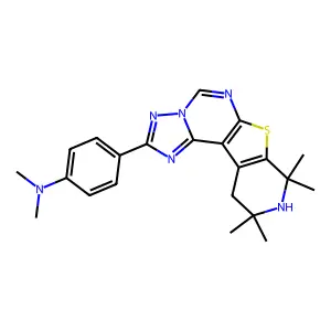 N,N-dimethyl-4-(8,8,10,10-tetramethyl-8,9,10,11-tetrahydropyrido[4',3':4,5]thieno[3,2-e][1,2,4]triazolo[1,5-c]pyrimidin-2-yl)aniline structure