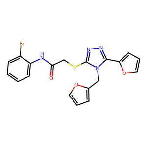 N-(2-bromophenyl)-2-{[5-(furan-2-yl)-4-(furan-2-ylmethyl)-4H-1,2,4-triazol-3-yl]sulfanyl}acetamide structure