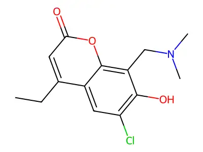 6-Chloro-8-[(dimethylazaniumyl)methyl]-4-ethyl-2-oxochromen-7-olate structure