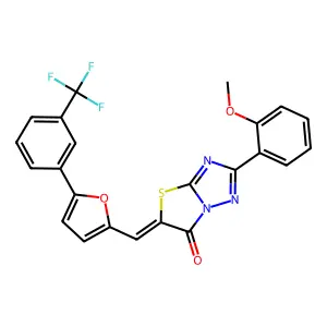 (5Z)-2-(2-methoxyphenyl)-5-({5-[3-(trifluoromethyl)phenyl]-2-furyl}methylene)[1,3]thiazolo[3,2-b][1,2,4]triazol-6(5H)-one structure