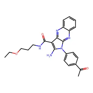 1-(4-acetylphenyl)-2-amino-N-(3-ethoxypropyl)-1H-pyrrolo[2,3-b]quinoxaline-3-carboxamide structure