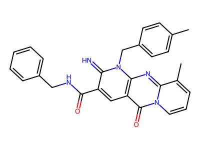 N-benzyl-2-imino-10-methyl-1-(4-methylbenzyl)-5-oxo-1,5-dihydro-2H-dipyrido[1,2-a:2',3'-d]pyrimidine-3-carboxamide structure