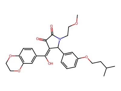 4-(2,3-dihydro-1,4-benzodioxine-6-carbonyl)-3-hydroxy-1-(2-methoxyethyl)-5-[3-(3-methylbutoxy)phenyl]-2,5-dihydro-1H-pyrrol-2-one structure