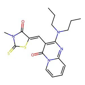 2-(dipropylamino)-3-[(Z)-(3-methyl-4-oxo-2-thioxo-1,3-thiazolidin-5-ylidene)methyl]-4H-pyrido[1,2-a]pyrimidin-4-one structure