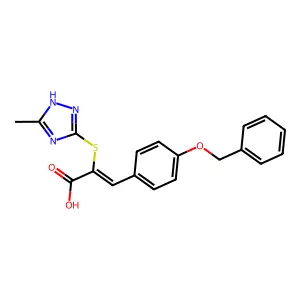 3-(4-(Benzyloxy)phenyl)-2-((5-methyl-1H-1,2,4-triazol-3-yl)thio)acrylic acid structure