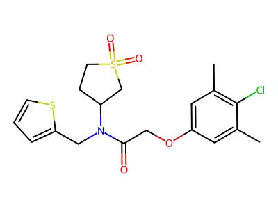 2-(4-chloro-3,5-dimethylphenoxy)-N-(1,1-dioxidotetrahydrothiophen-3-yl)-N-(thiophen-2-ylmethyl)acetamide structure