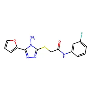 2-((4-amino-5-(furan-2-yl)-4H-1,2,4-triazol-3-yl)thio)-N-(3-fluorophenyl)acetamide structure