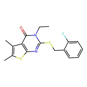 3-Ethyl-2-((2-fluorobenzyl)thio)-5,6-dimethylthieno(2,3-D)pyrimidin-4(3H)-one structure