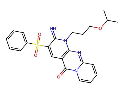 5-(benzenesulfonyl)-6-imino-7-[3-(propan-2-yloxy)propyl]-1,7,9-triazatricyclo[8.4.0.0^{3,8}]tetradeca-3(8),4,9,11,13-pentaen-2-one structure