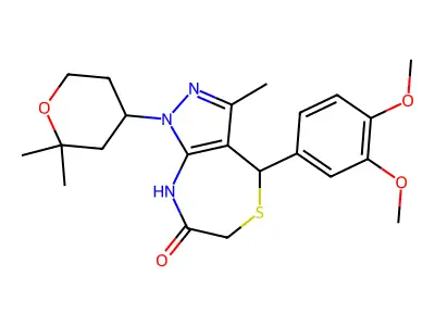 4-(3,4-dimethoxyphenyl)-1-(2,2-dimethyltetrahydro-2H-pyran-4-yl)-3-methyl-6,8-dihydro-1H-pyrazolo[3,4-e][1,4]thiazepin-7(4H)-one structure