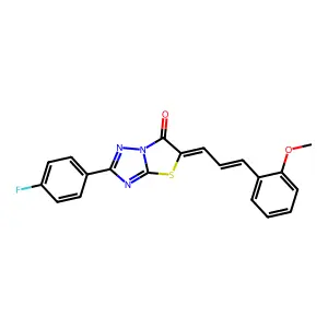 (5Z)-2-(4-fluorophenyl)-5-[(2E)-3-(2-methoxyphenyl)prop-2-enylidene][1,3]thiazolo[3,2-b][1,2,4]triazol-6(5H)-one structure