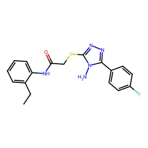 2-[4-amino-5-(4-fluorophenyl)(1,2,4-triazol-3-ylthio)]-N-(2-ethylphenyl)acetam ide structure