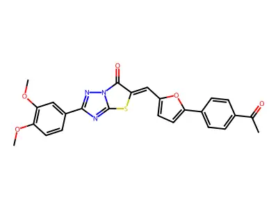 (5Z)-5-{[5-(4-acetylphenyl)furan-2-yl]methylidene}-2-(3,4-dimethoxyphenyl)[1,3]thiazolo[3,2-b][1,2,4]triazol-6(5H)-one structure