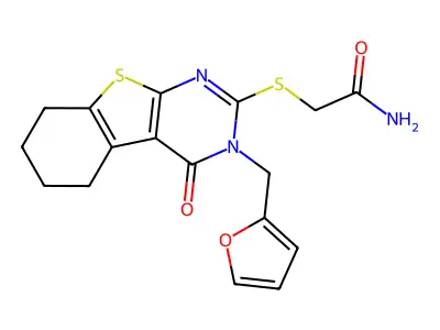 2-{[3-(furan-2-ylmethyl)-4-oxo-3,4,5,6,7,8-hexahydro[1]benzothieno[2,3-d]pyrimidin-2-yl]sulfanyl}acetamide structure