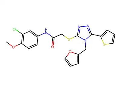 N-(3-chloro-4-methoxyphenyl)-2-{[4-(furan-2-ylmethyl)-5-(thiophen-2-yl)-4H-1,2,4-triazol-3-yl]sulfanyl}acetamide structure