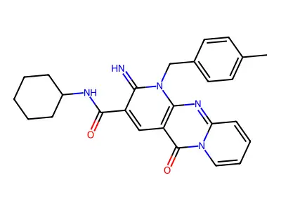 N-cyclohexyl-2-imino-1-(4-methylbenzyl)-5-oxo-1,5-dihydro-2H-dipyrido[1,2-a:2',3'-d]pyrimidine-3-carboxamide structure