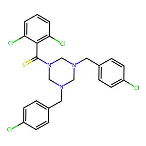 [3,5-bis[(4-chlorophenyl)methyl]-1,3,5-triazinan-1-yl]-(2,6-dichlorophenyl)methanethione structure