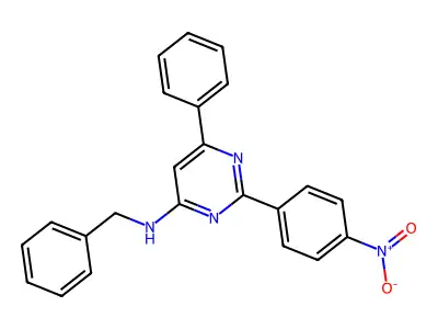 N-benzyl-2-(4-nitrophenyl)-6-phenylpyrimidin-4-amine structure