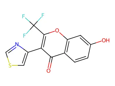 4H-1-Benzopyran-4-one, 7-hydroxy-3-(4-thiazolyl)-2-(trifluoromethyl)- structure