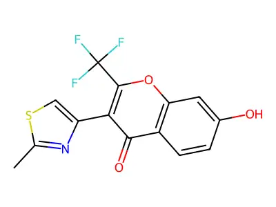7-hydroxy-3-(2-methylthiazol-4-yl)-2-(trifluoromethyl)-4H-chromen-4-one structure