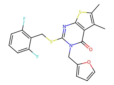 2-[(2,6-difluorobenzyl)sulfanyl]-3-(furan-2-ylmethyl)-5,6-dimethylthieno[2,3-d]pyrimidin-4(3H)-one structure
