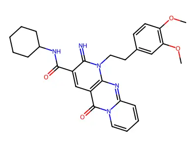 {1-[2-(3,4-dimethoxyphenyl)ethyl]-2-imino-5-oxo(1,6-dihydropyridino[1,2-a]pyri dino[2,3-d]pyrimidin-3-yl)}-N-cyclohexylcarboxamide structure