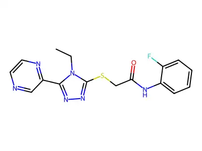2-((4-ET-5-(2-Pyrazinyl)-4H-1,2,4-triazol-3-YL)thio)-N-(2-fluorophenyl)acetamide structure