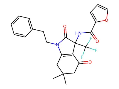 N-[6,6-dimethyl-2,4-dioxo-1-(2-phenylethyl)-3-(trifluoromethyl)-2,3,4,5,6,7-hexahydro-1H-indol-3-yl]furan-2-carboxamide structure