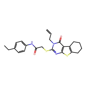 N-(4-ethylphenyl)-2-(4-oxo-3-prop-2-enyl(3,5,6,7,8-pentahydrobenzo[b]thiopheno [2,3-d]pyrimidin-2-ylthio))acetamide structure