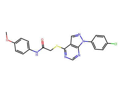 2-((1-(4-chlorophenyl)-1H-pyrazolo[3,4-d]pyrimidin-4-yl)thio)-N-(4-methoxyphenyl)acetamide structure