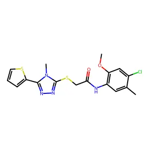 N-(4-chloro-2-methoxy-5-methylphenyl)-2-{[4-methyl-5-(thiophen-2-yl)-4H-1,2,4-triazol-3-yl]sulfanyl}acetamide structure