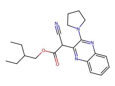 2-Ethylbutyl 2-cyano-2-(3-(pyrrolidin-1-yl)quinoxalin-2-yl)acetate structure