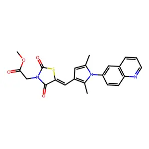 methyl [(5E)-5-{[2,5-dimethyl-1-(quinolin-6-yl)-1H-pyrrol-3-yl]methylidene}-2,4-dioxo-1,3-thiazolidin-3-yl]acetate structure